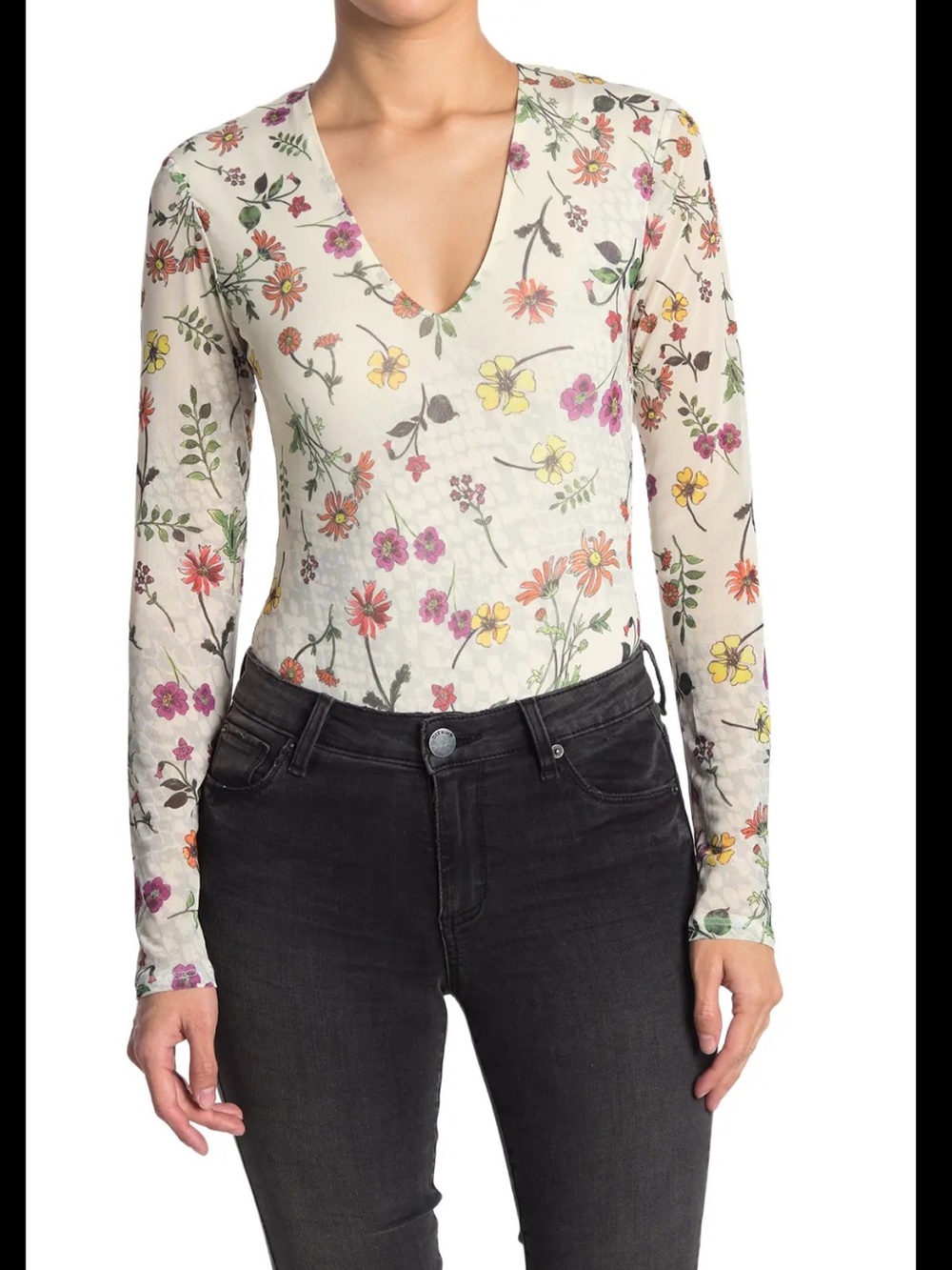 AFRM x Nordstrom Jane Long Sleeve Floral Mesh Bodysuit XS NWOT